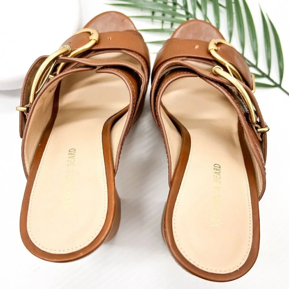 Veronica Beard Garrick Brown Leather Dual Buckle Platform Sandals Size 9M NWB